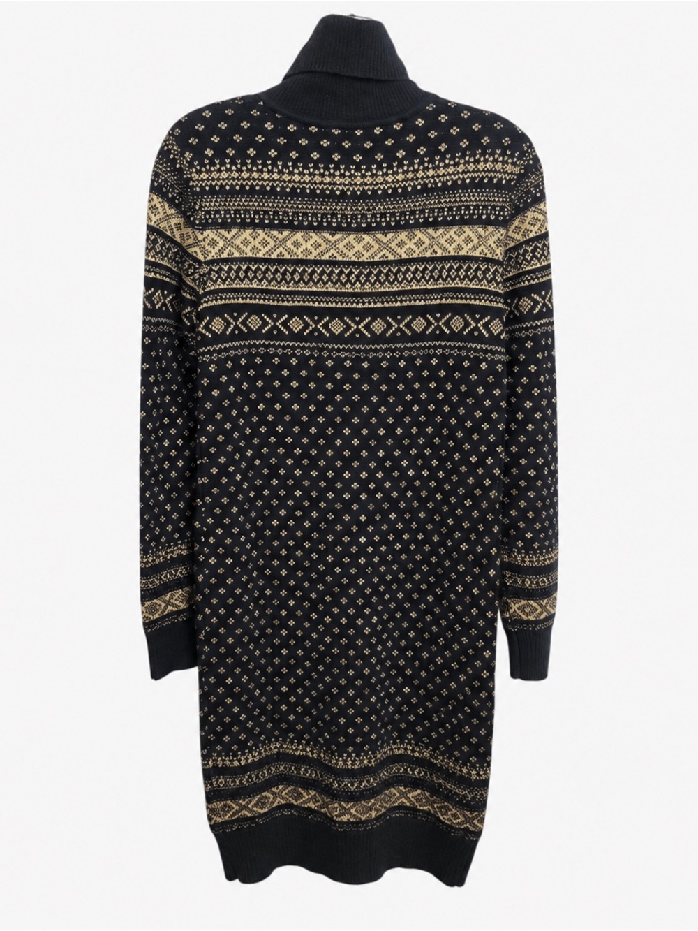 Lauren Ralph Lauren Black & Gold Patterned Lurex Turtleneck Dress - Picture 4 of 6